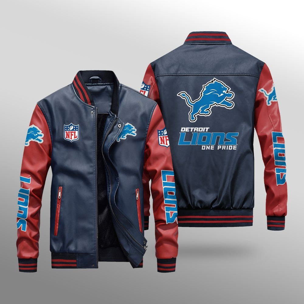 Detroit Lions Leather Bomber Jacket BG42