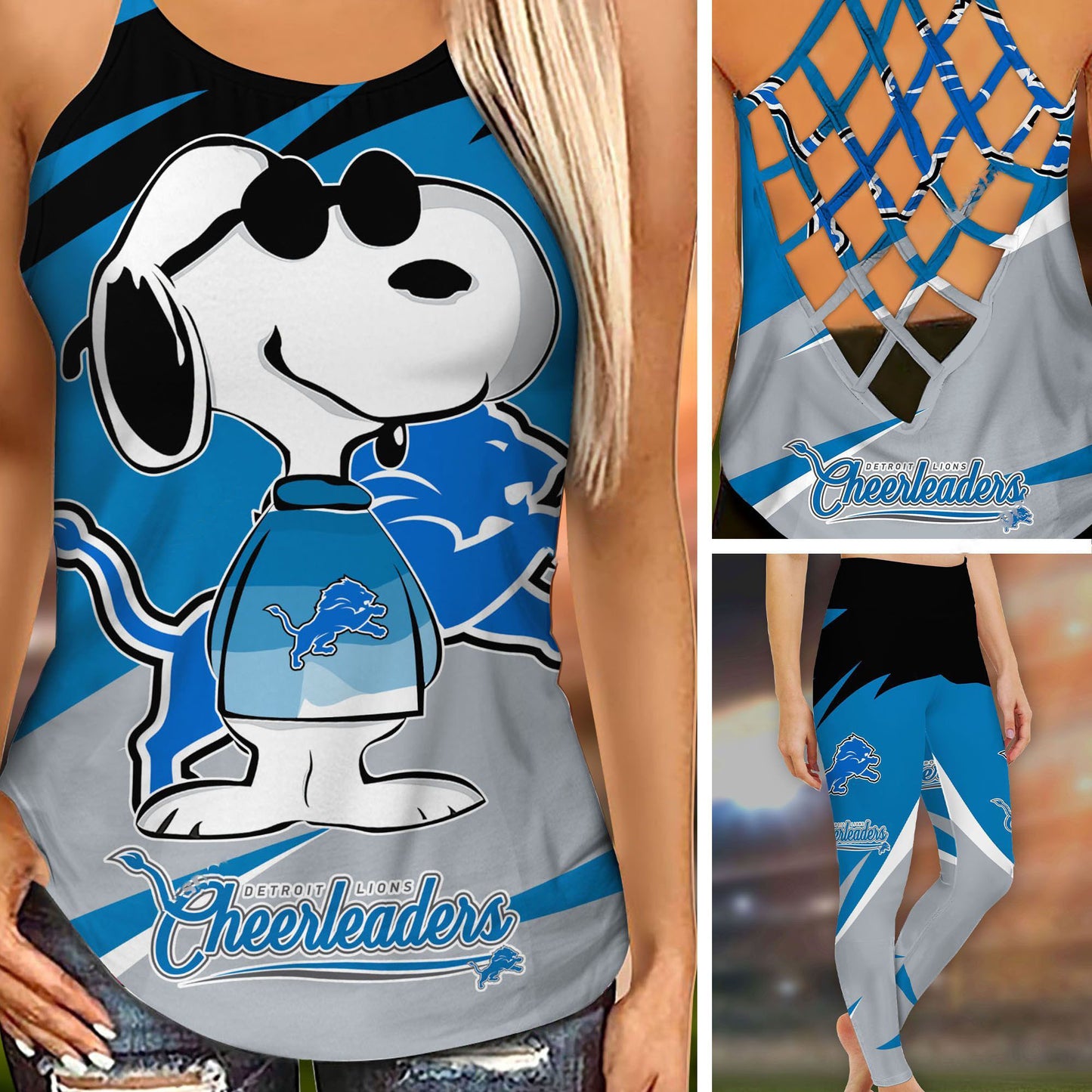 Detroit Lions Leggings And Criss Cross Tank Top BG82