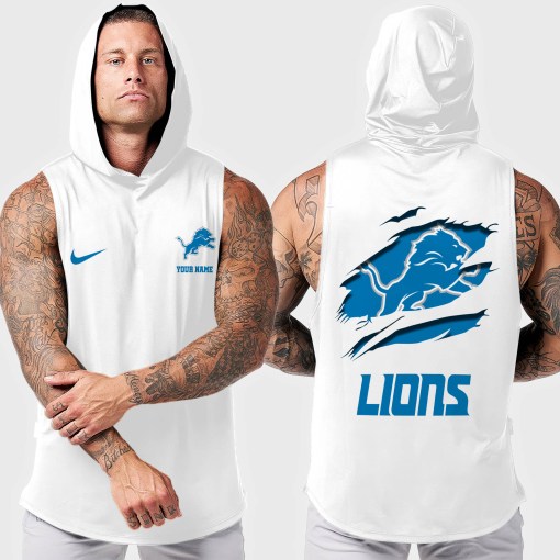 Detroit Lions Men Workout Hooded Tank Top AZMGSH011