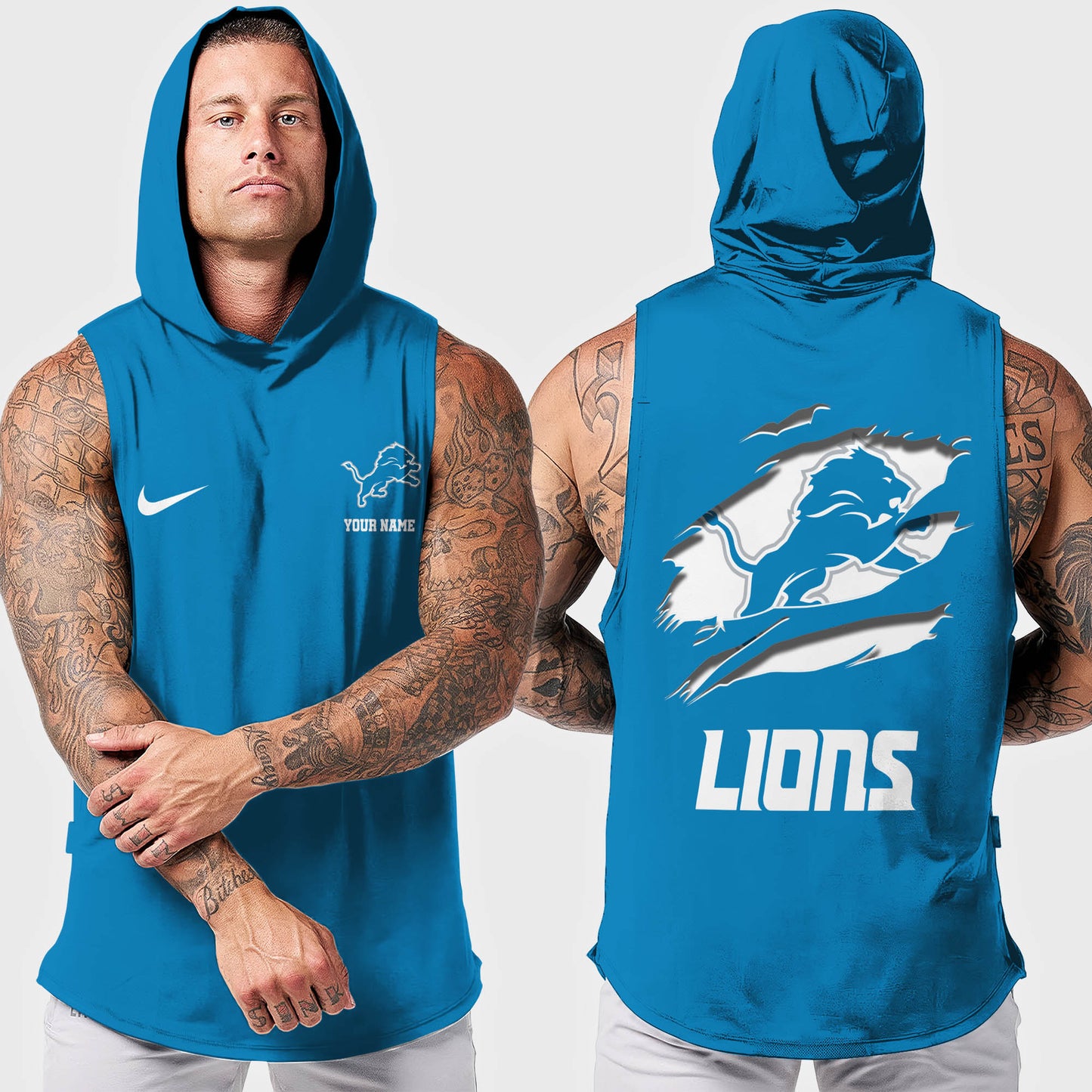 Detroit Lions Men Workout Hooded Tank Top AZMGSH011