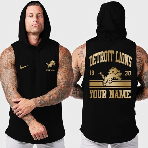 Detroit Lions Men Workout Hooded Tank Top AZMGSH043