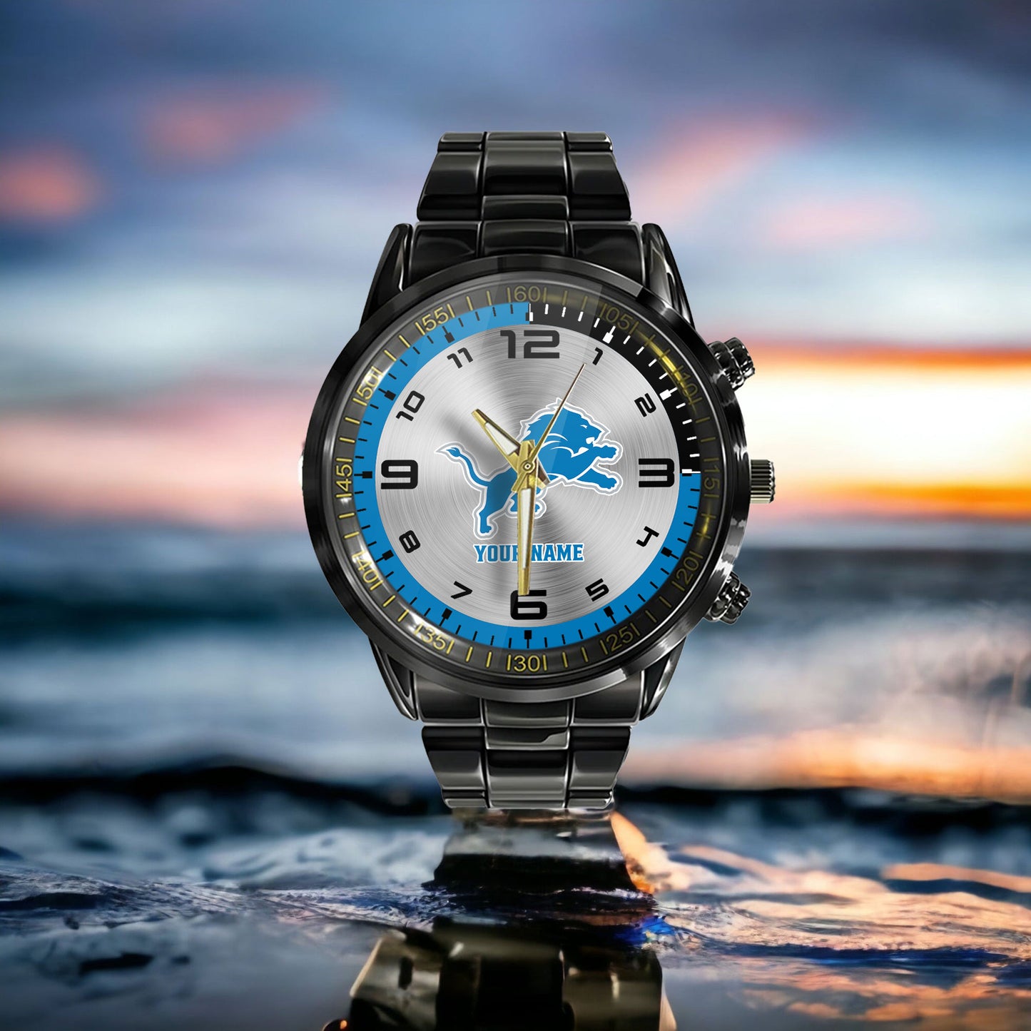 Detroit Lions Black Fashion Watch Gifts For Sport Fans AZWATCH011
