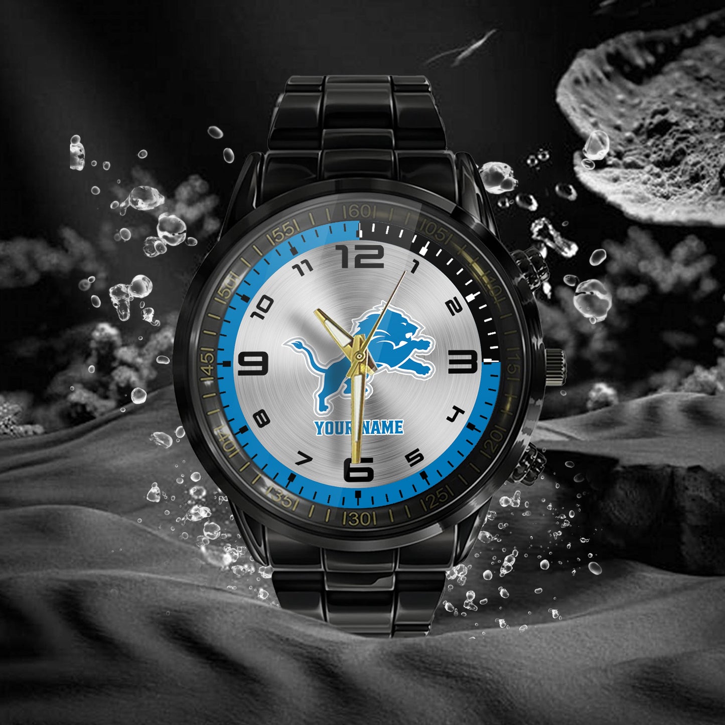 Detroit Lions Black Fashion Watch Gifts For Sport Fans AZWATCH011