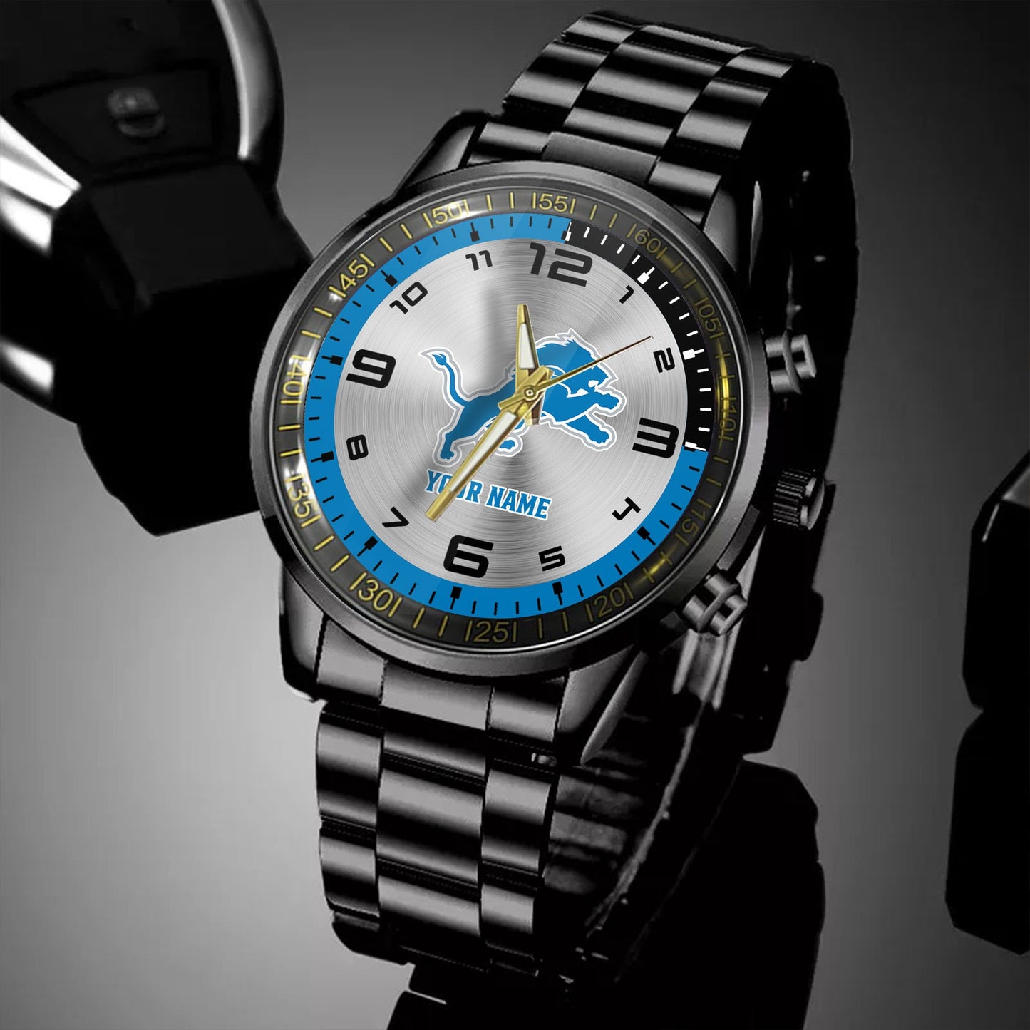 Detroit Lions Black Fashion Watch Gifts For Sport Fans AZWATCH011