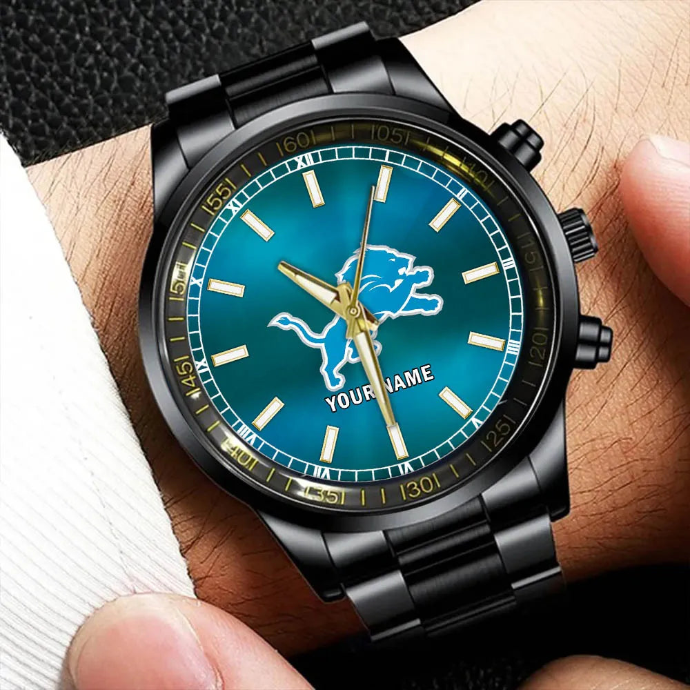 Detroit Lions Black Fashion Watch Gifts For Sport Fans AZWATCH040