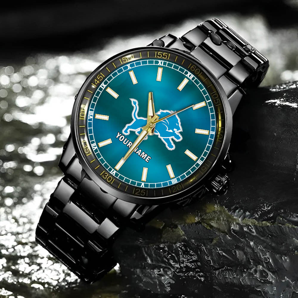 Detroit Lions Black Fashion Watch Gifts For Sport Fans AZWATCH040