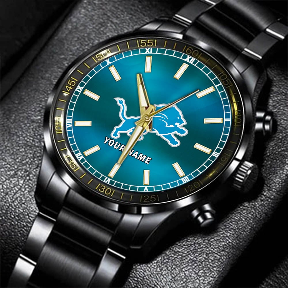 Detroit Lions Black Fashion Watch Gifts For Sport Fans AZWATCH040