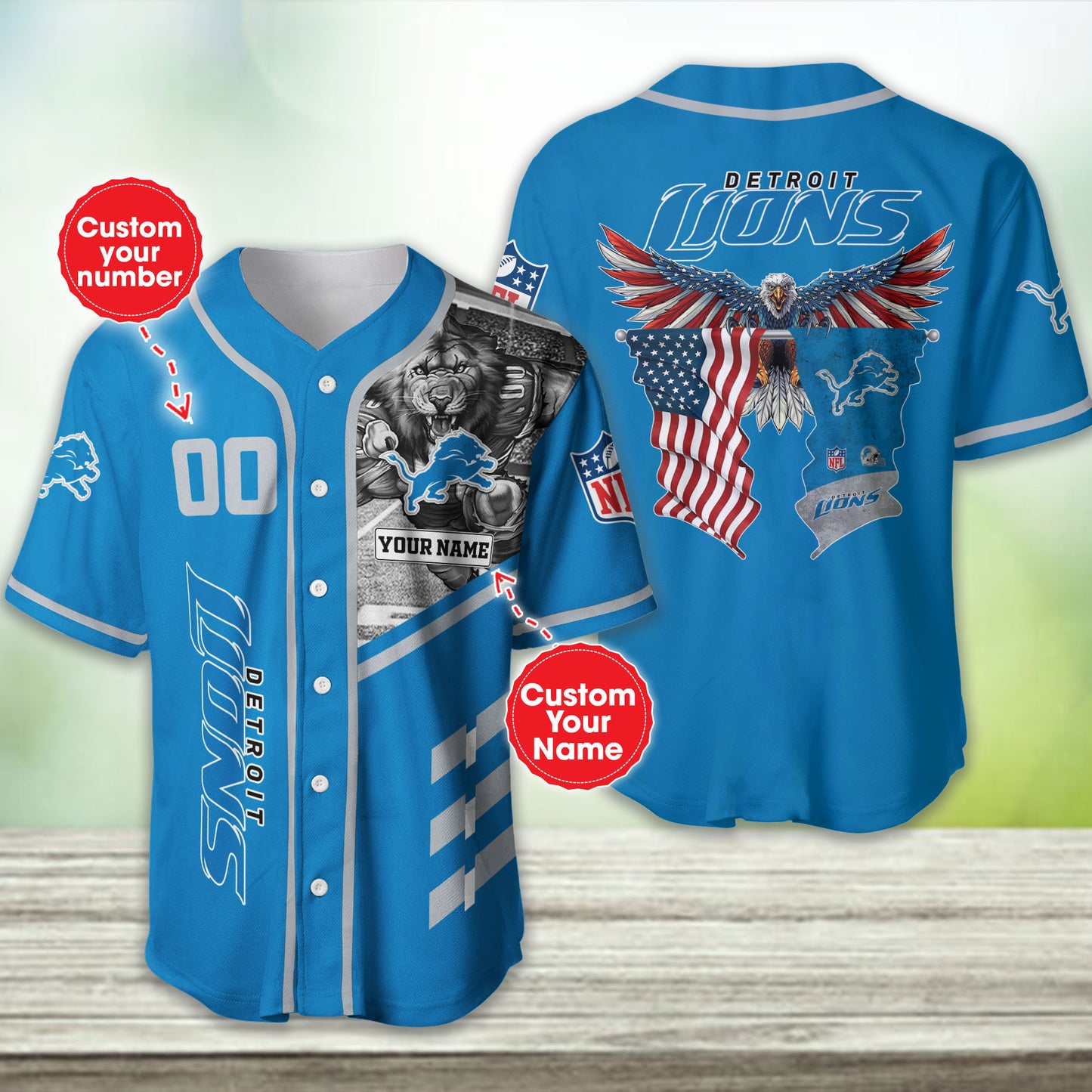 Detroit Lions Personalized Baseball Jersey BG398