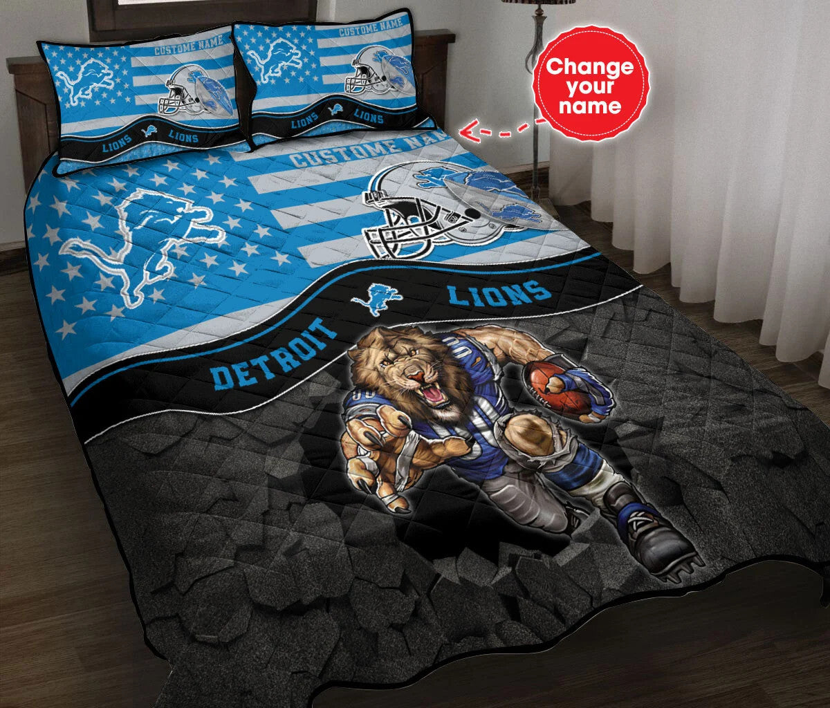 Detroit Lions Personalized Quilt Set BG11