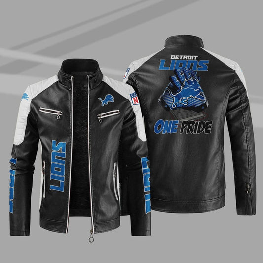 Detroit Lions Stand Collar Leather Jacket BG03