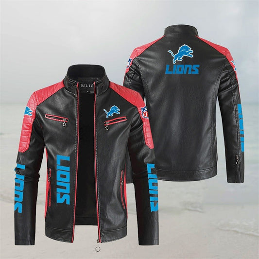 Detroit Lions Stand Collar Leather Jacket BG34
