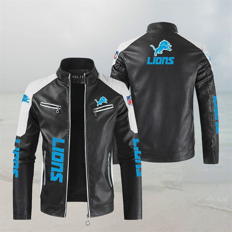 Detroit Lions Stand Collar Leather Jacket BG34