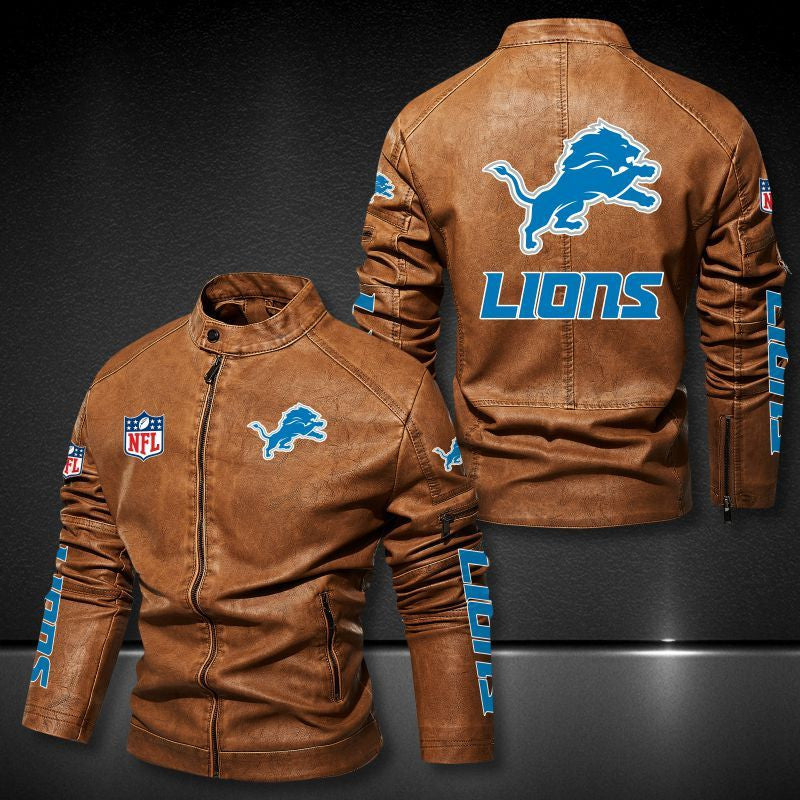 Detroit Lions Stand-up Collar Leather Jacket BG21