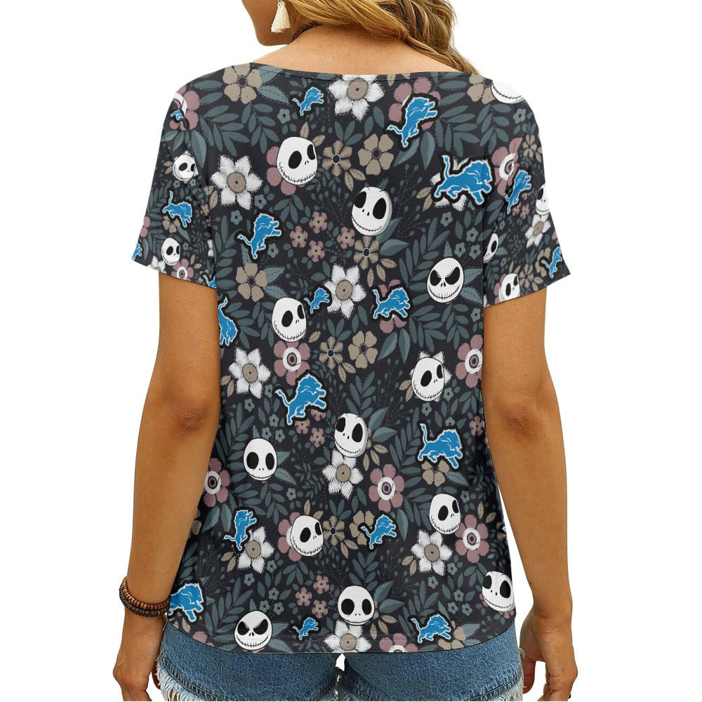 Detroit Lions Summer V-neck Women T-shirt