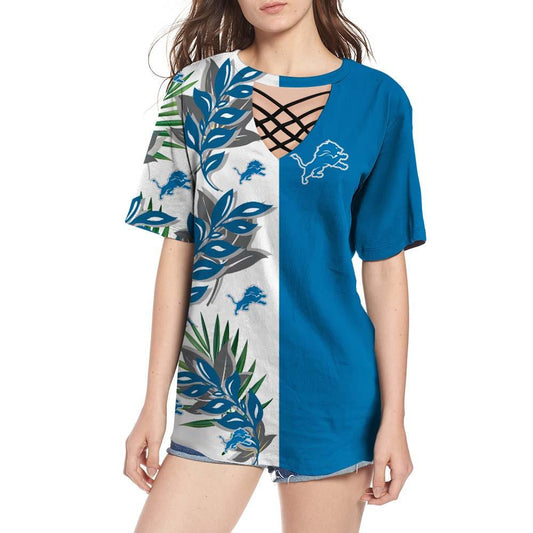 Detroit Lions Women Summer String Short Sleeve Shirt BG56