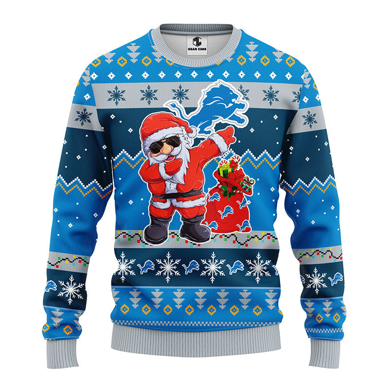Detroit Lions Dabbing Santa Claus Ugly Christmas Sweater BGSWT165