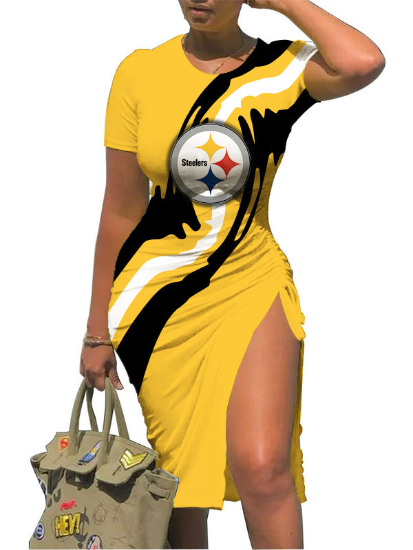 Pittsburgh Steelers Slit Bodycon Dress  AZBTSBD000076