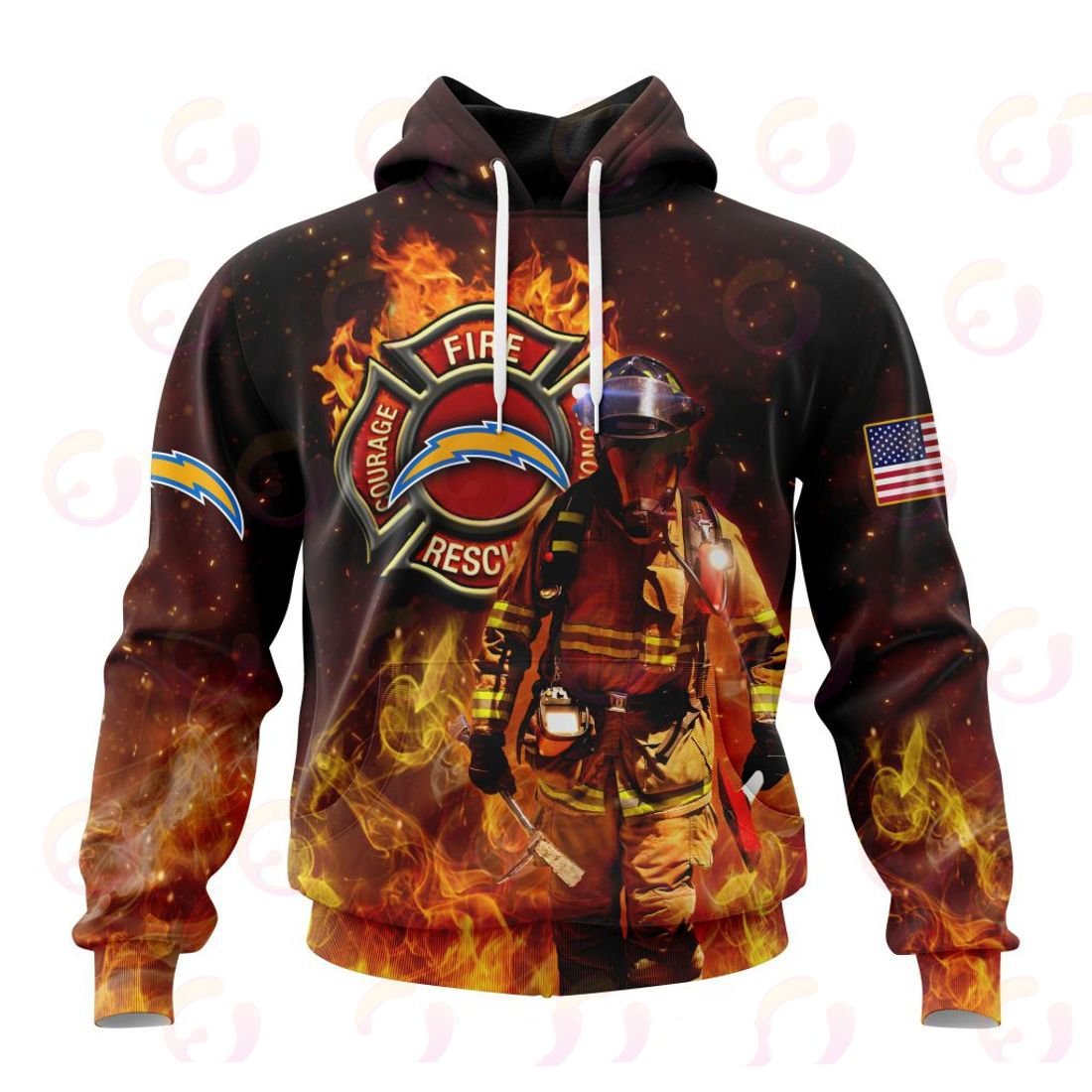 Los Angeles Chargers Honor Firefighters – First Responders All Over Printed T-shirt Sweatshirt Hoodie AZCHD841