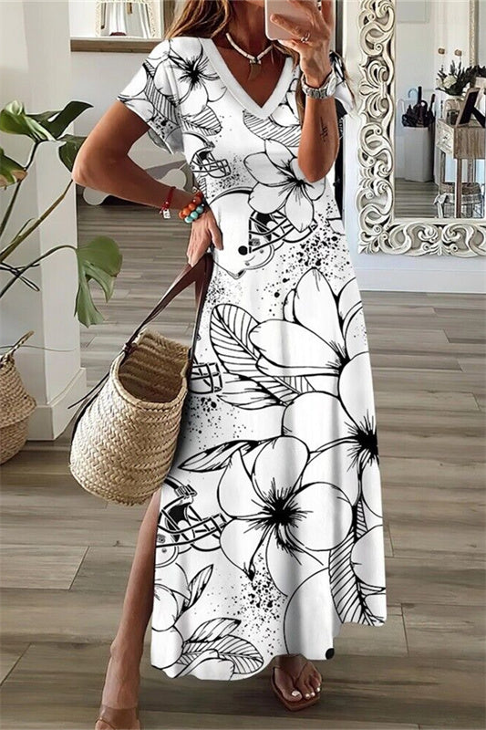 Cleveland Browns V-Neck Side Slit Long Dress AZBTVSD000019