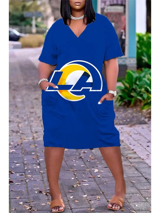Los Angeles Rams V-neck Casual Pocket Dress Limited Edition AZBTVCPD000098
