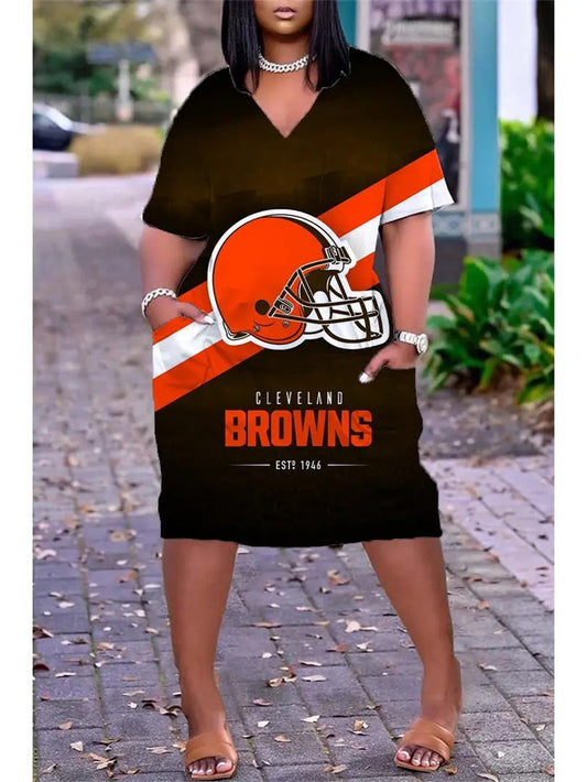 Cleveland Browns V-neck Casual Pocket Dress Limited Edition AZBTVCPD000382