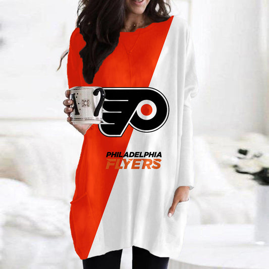 Philadelphia Flyers Casual Long Sleeve Pocket Dress AZBTLSPD000080