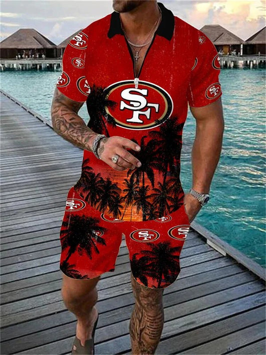 San Francisco 49ers Zip Polo Shirt And Shorts Men AZPLZ119