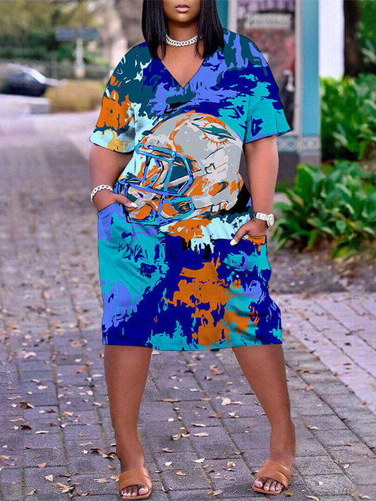 Miami Dolphins V-neck Casual Pocket Dress Limited Edition AZBTVCPD000232