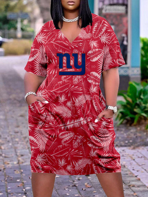 New York Giants V-neck Casual Pocket Dress Limited Edition AZBTVCPD000131
