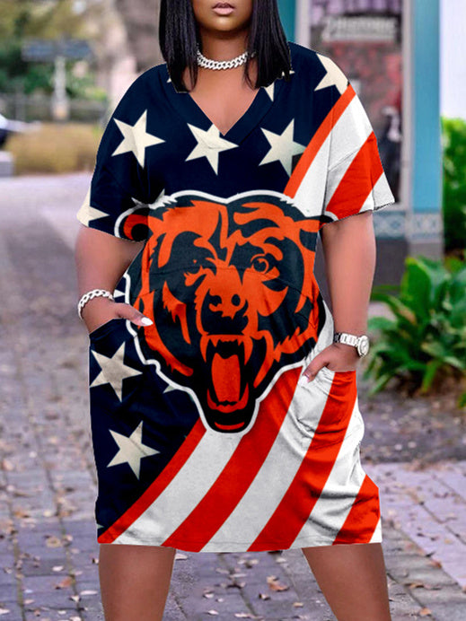 Chicago Bears V-neck Casual Pocket Dress Limited Edition AZBTVCPD000449
