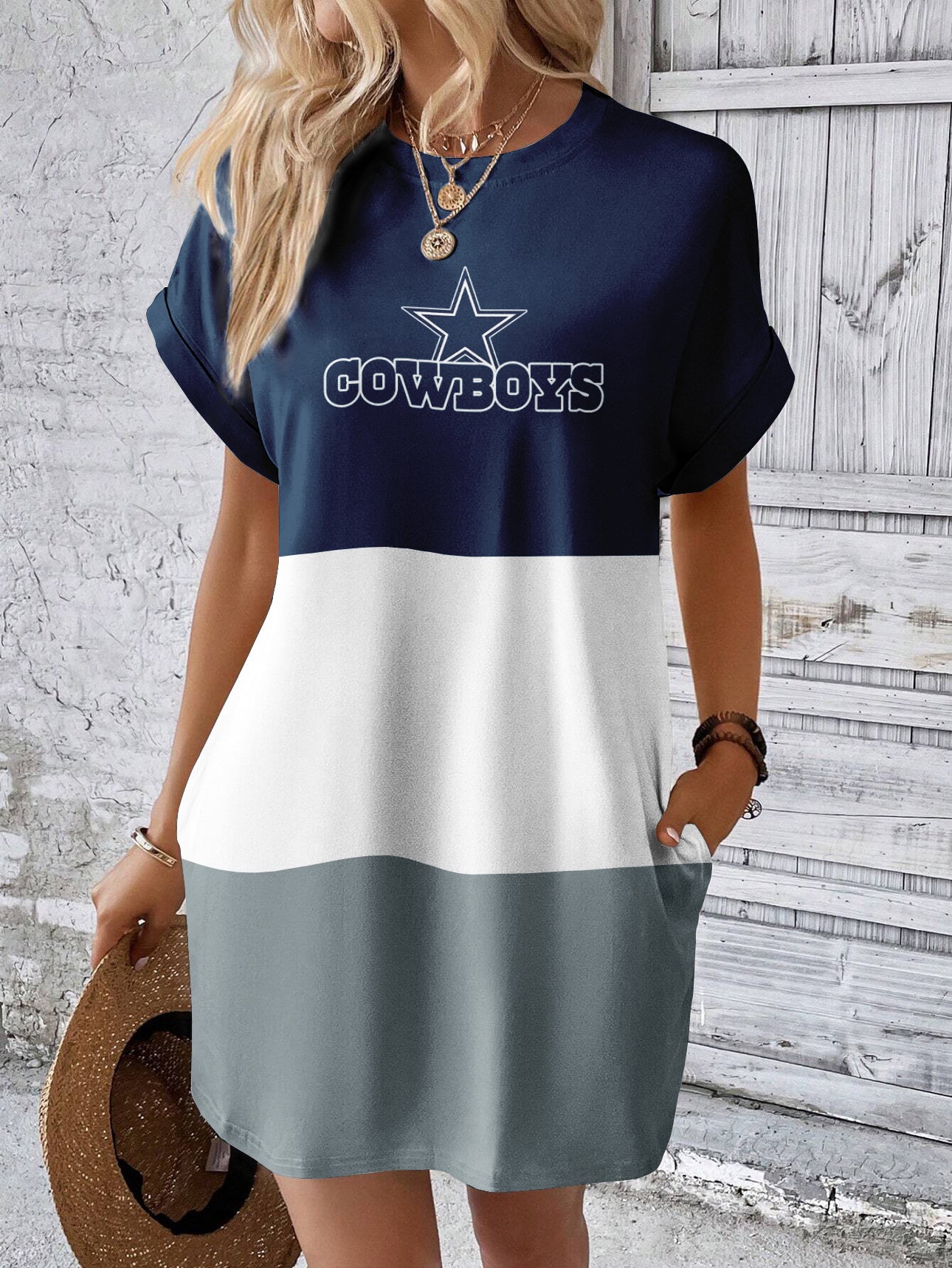 Dallas Cowboys Women Hidden Pocket Batwing Casual Dress AZDDBWCD000030