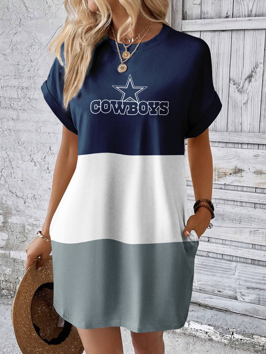 Dallas Cowboys Women Hidden Pocket Batwing Casual Dress AZDDBWCD000030