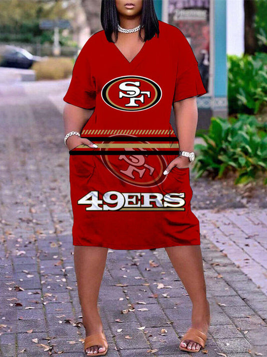 San Francisco 49ers V-neck Casual Pocket Dress Limited Edition AZBTVCPD000490