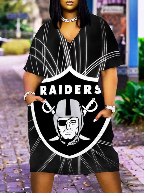 Las Vegas Raiders V-neck Casual Pocket Dress Limited Edition AZBTVCPD000086