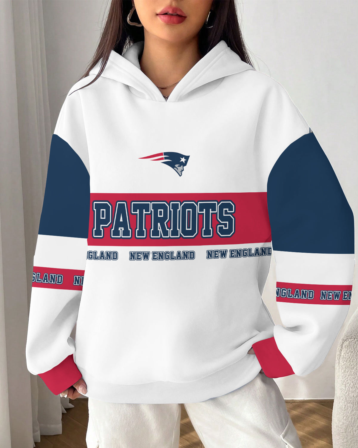 New England Patriots Printed Hooded Pocket Pullover Hoodie AZBTPH000108