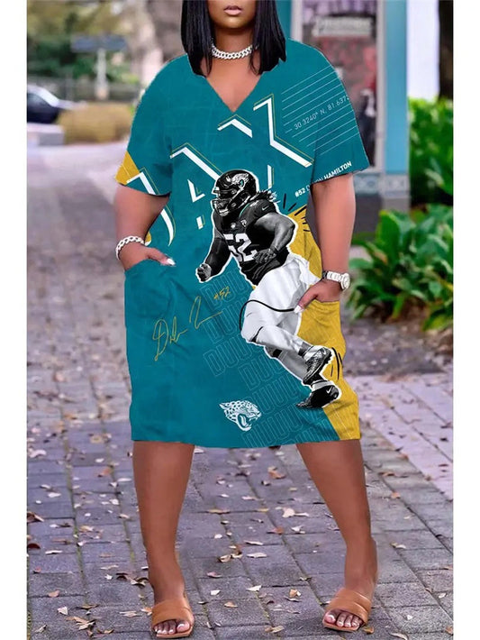Jacksonville Jaguars V-neck Casual Pocket Dress Limited Edition AZBTVCPD000327