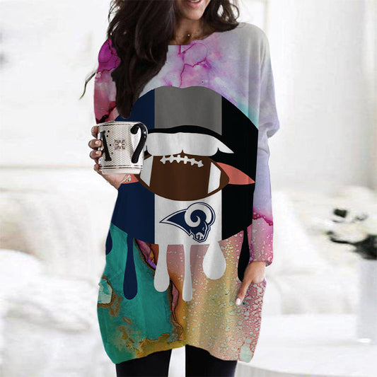 Los Angeles Rams Casual Long Sleeve Pocket Dress AZBTLSPD000049