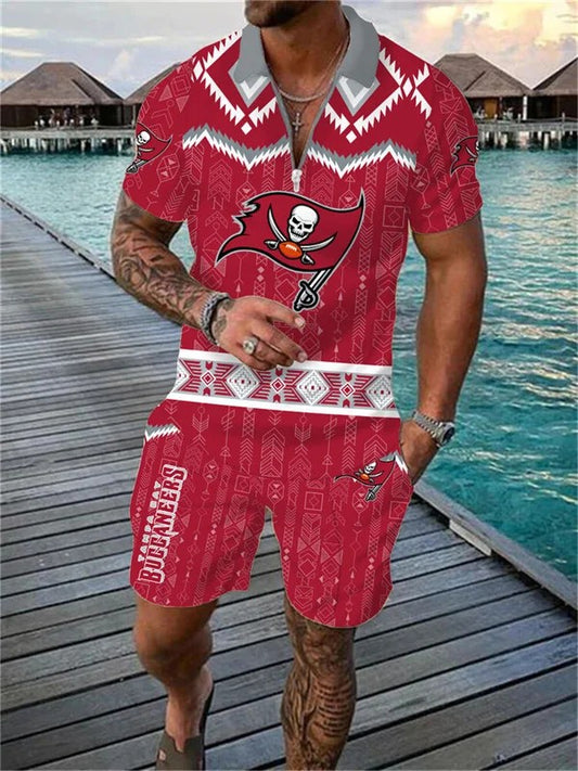 Tampa Bay Buccaneers Zip Polo Shirt And Shorts Men AZPLZ225