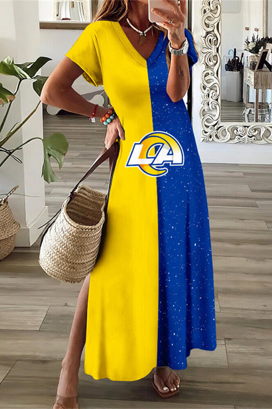 Los Angeles Rams V-Neck Side Slit Long Dress AZBTVSD000188