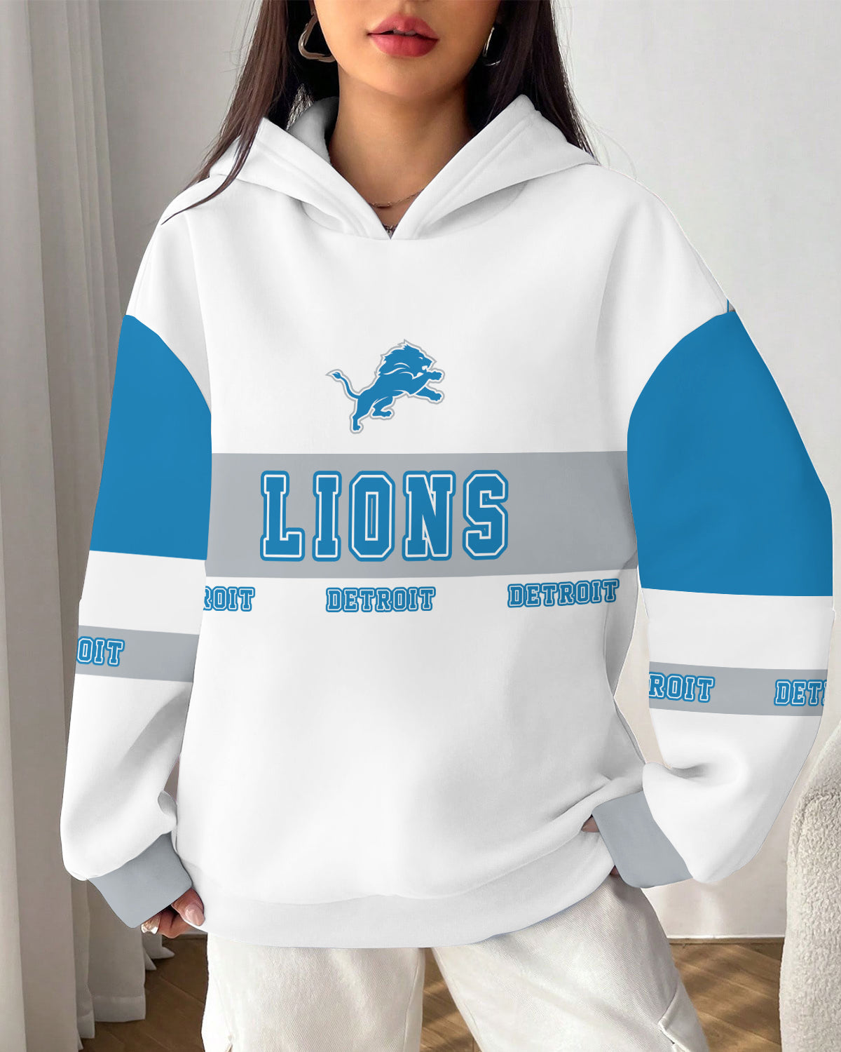 Detroit Lions Printed Hooded Pocket Pullover Hoodie AZBTPH000119