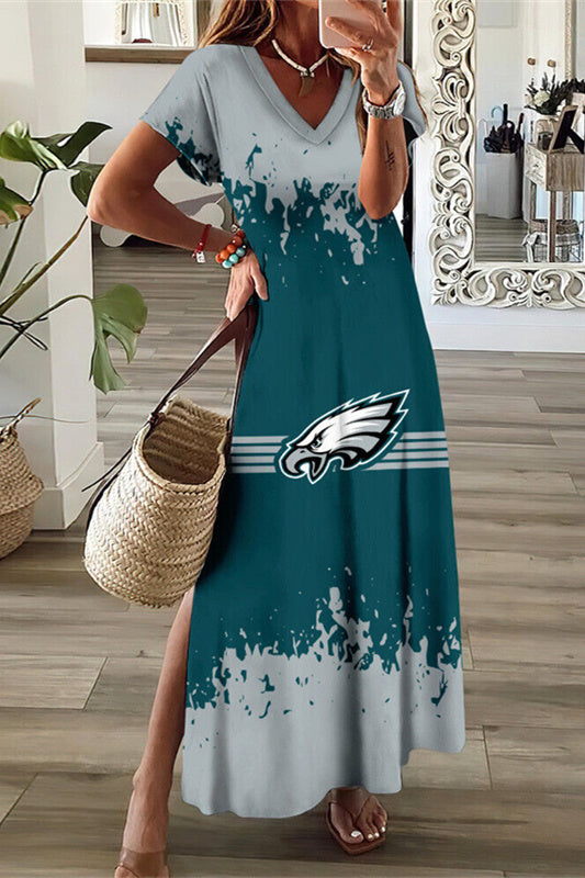 Philadelphia Eagles V-Neck Side Slit Long Dress AZBTVSD000178