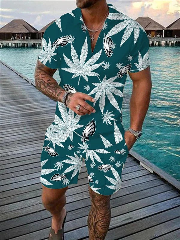 Philadelphia Eagles Zip Polo Shirt And Shorts Men AZPLZ097