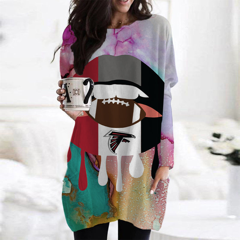 Atlanta Falcons Casual Long Sleeve Pocket Dress AZBTLSPD000022