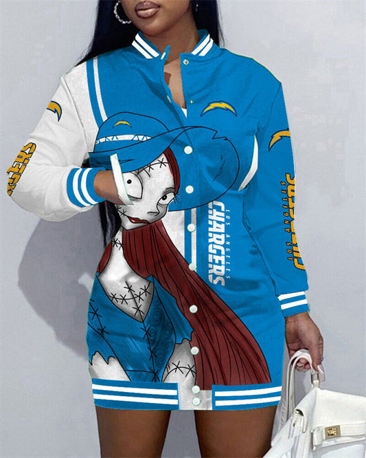 Los Angeles Chargers Women Button Down Jacket Dress AZBTBDJD000034