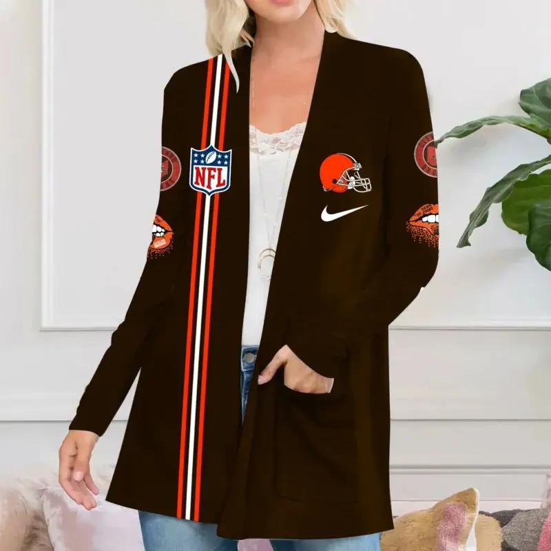 Cleveland Browns Women Patch Pocket Cardigan BT043