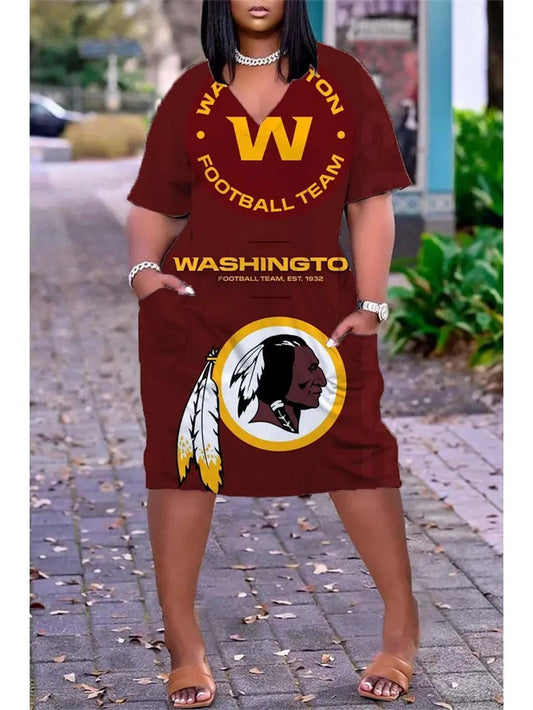 Washington Football Team V-neck Casual Pocket Dress Limited Edition AZBTVCPD000274