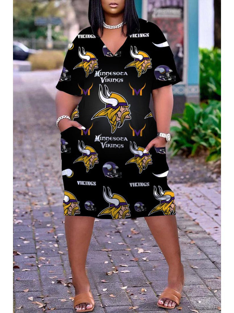 Minnesota Vikings V-neck Casual Pocket Dress Limited Edition AZBTVCPD000367