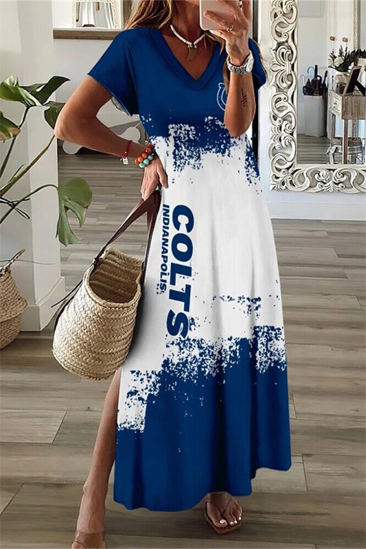 Indianapolis Colts V-Neck Side Slit Long Dress AZBTVSD000478