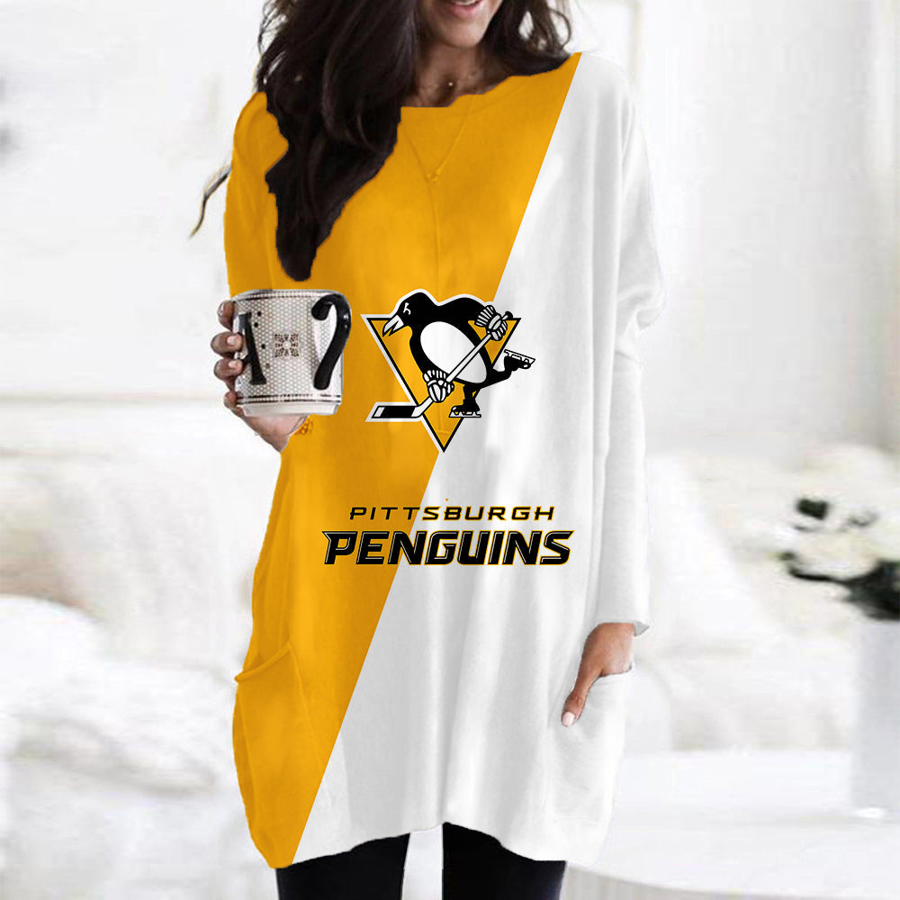Pittsburgh Penguins Casual Long Sleeve Pocket Dress AZBTLSPD000082
