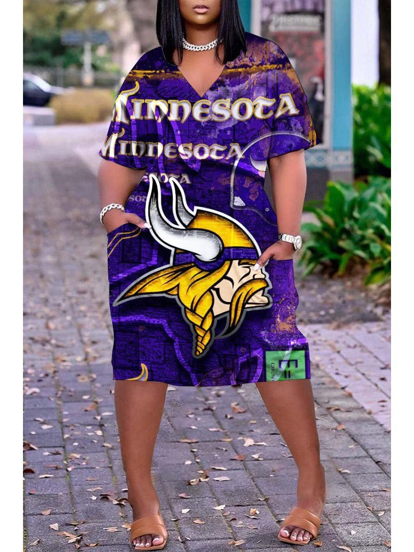 Minnesota Vikings V-neck Casual Pocket Dress Limited Edition AZBTVCPD000149